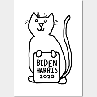 Cute Cat with Biden Harris Sign Outline Posters and Art